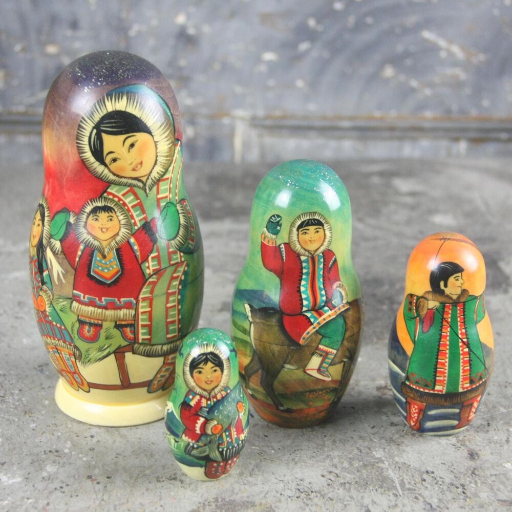 Eskimo Alaskan-Themed Nesting Dolls, Matryoshka Russian, Set of 4